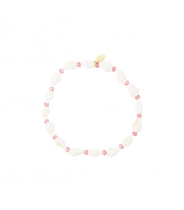 Armband met roze kralen en zeeschelpen