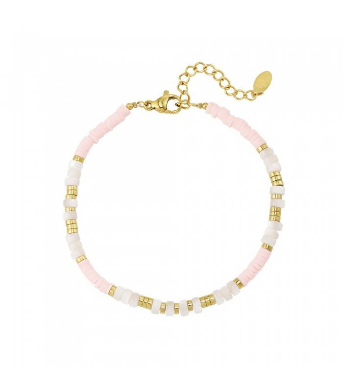 wiel vieren Extreem belangrijk Koop dit trendy armbandje met smalle kralen in de kleuren roze, wit en goud  van Yehwang