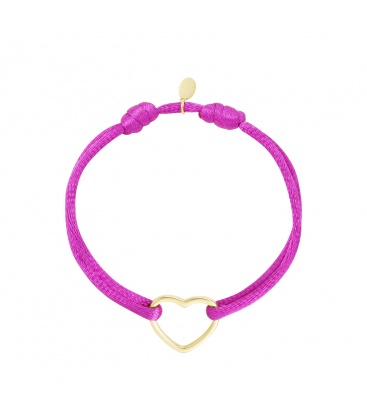 Fuchsia roze stoffen armband met een harten bedel