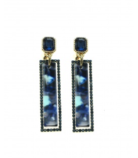 Prachtige Blauwe Oorclips met Print en Strass Rand - Stijlvolle Sieraden voor Elke Gelegenheid