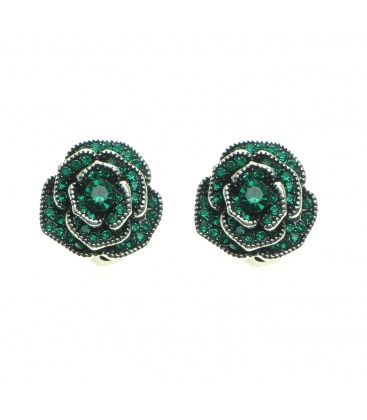 Groene oorclips in de vorm van een bloem en strass steentjes - Trendy Mode Accessoire