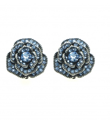 Betoverende Rozen Oorclips met Blauwe Strass - Elegant en Tijdloos