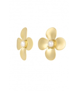 Statement oorbellen floral pearl - goud