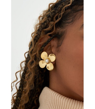 Statement oorbellen floral pearl - goud