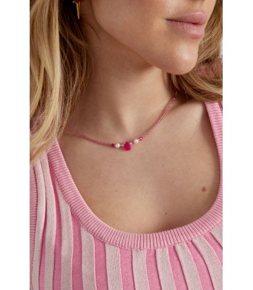  Fuchsia Roze Dunne Halsketting met Druppel Hanger | Verfijn je Stijl