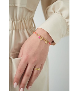 Oranje en Roze Kralen Armband Met Hangers - Vrolijke Fashion Accessoire