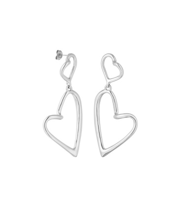 Elegante zilverkleurige oorhangers met dubbele harten 