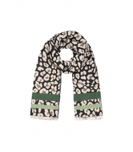 Zwart met beige winter sjaal met print