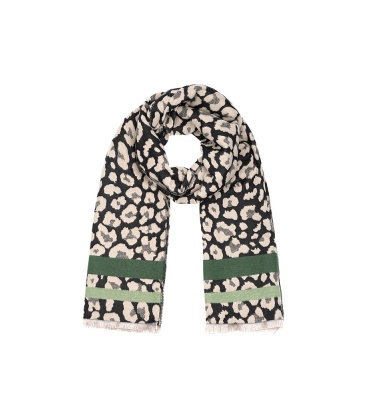 Zwart met beige winter sjaal met print