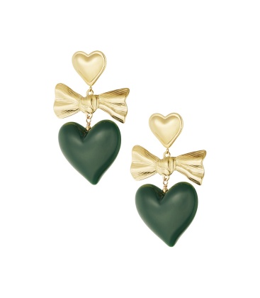 Oorbellen gekleurd hart en strik - groen goud SKU0293004-468 Green Gold Groothandel SKU0293004-468