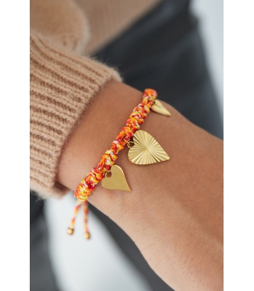 Oranje met goudkleur geknoopte armband met bedels