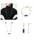 Sieraden set in goudkleur met blauwe inleg, Ketting, Armband en oorbellen