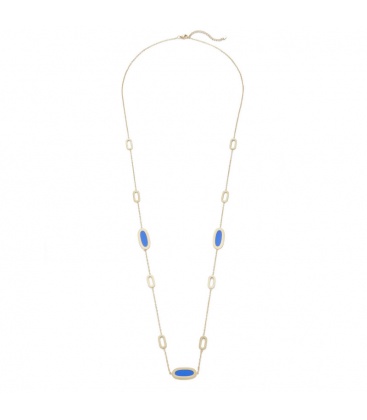 Sieraden set in goudkleur met blauwe inleg, Ketting, Armband en oorbellen