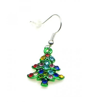 Groene kerstboom oorbellen met gekleurde strass